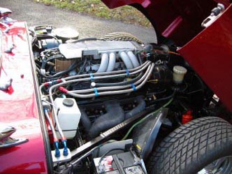 The Frank Genco Jaguar XK-E has a Chevy small block also, with a stock Chevy Tuned Port, being controlled by an F.I.R.S.T. DECU and other components.